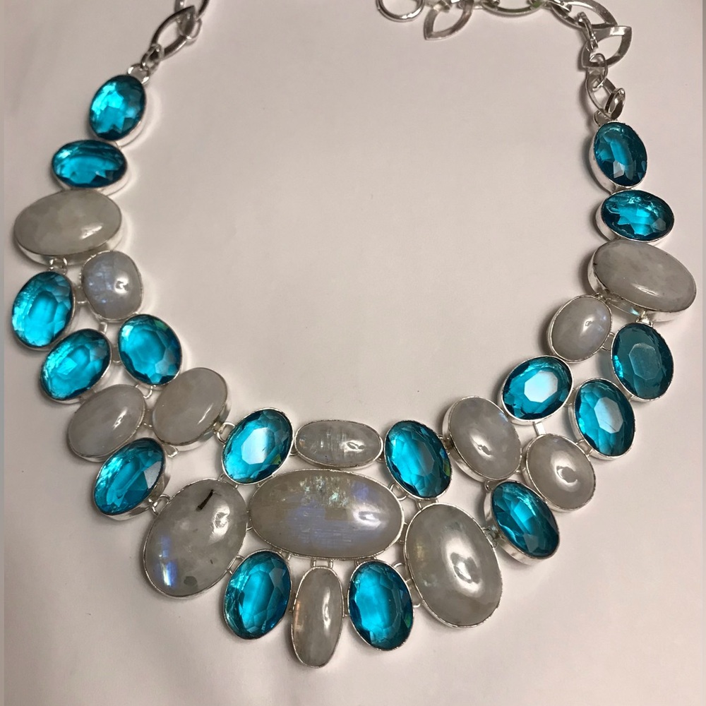Moonstone Blue Topaz Stamped 925 Sterling Silver Necklace